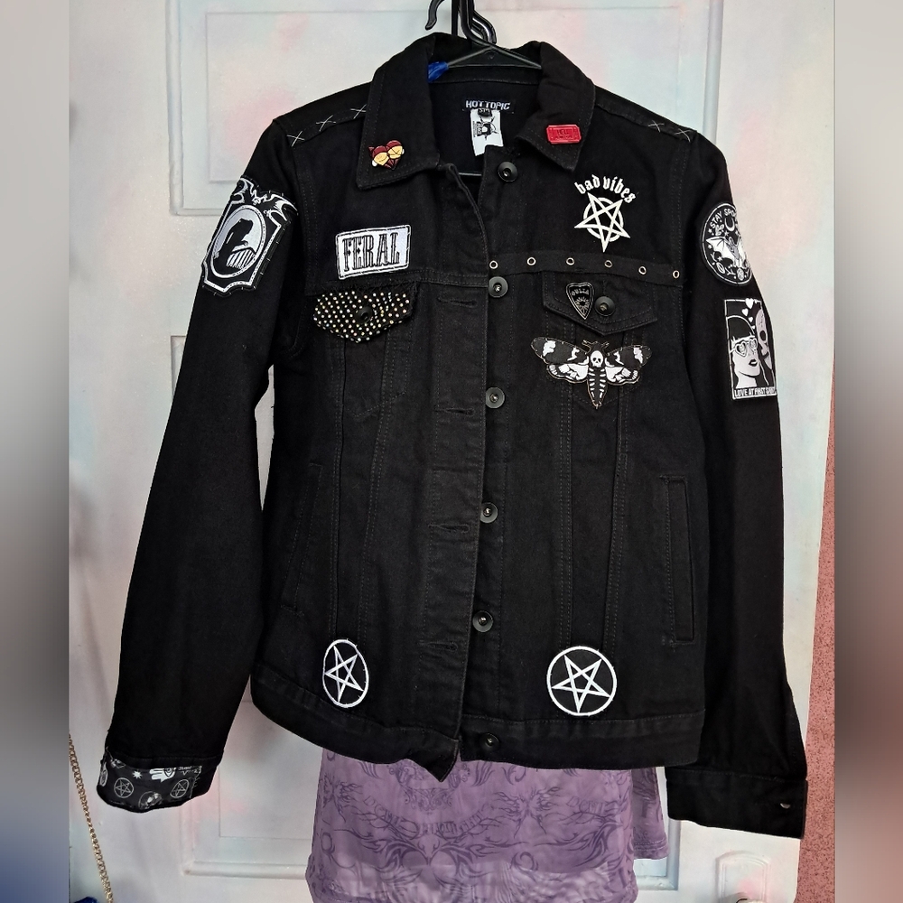 Bad Vibes- Custom OOAK Rage Witchy Ouija Denim Jacket! Blk&wht Aesthetic! Unique